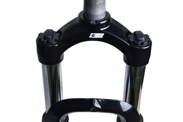 Вилка GRINZ ES 245-2 26"*1.1\8" ход 100мм, пружина, предварительное сжатие, стальная, черная\белая, 2,55 кг